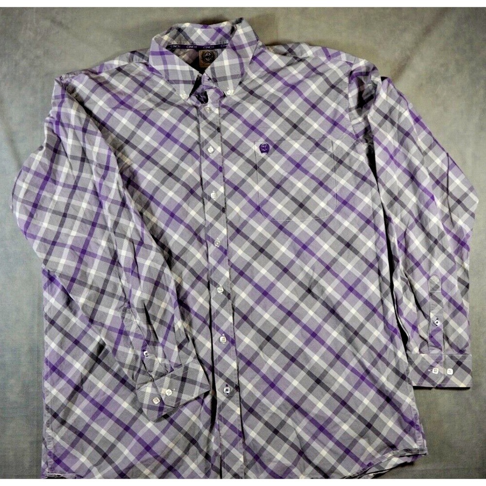 Cinch Shirt Mens XL Long Sleeve Button Front Plaid Western Cowboy Chest Pocket